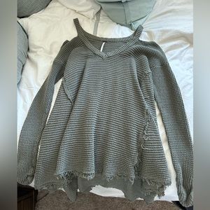 Green Free People Waffle Sweater